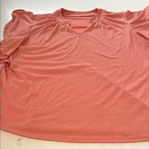 Amazon XL Peach Ruffle Short Sleeve V Neck Blouse